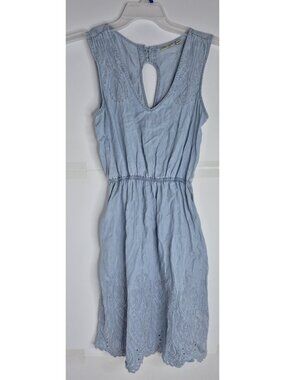 Anthropologie Holding Horses Blue Chambray Embroidered Eyelet Scallop Dress XS